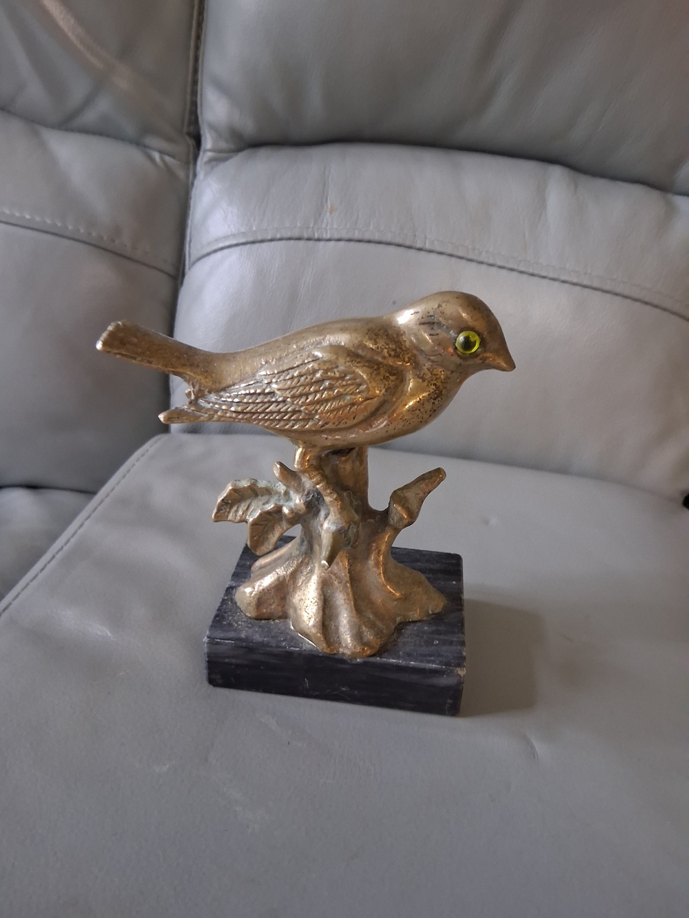 Vintage Brass Bird Figurine On Marble Base
